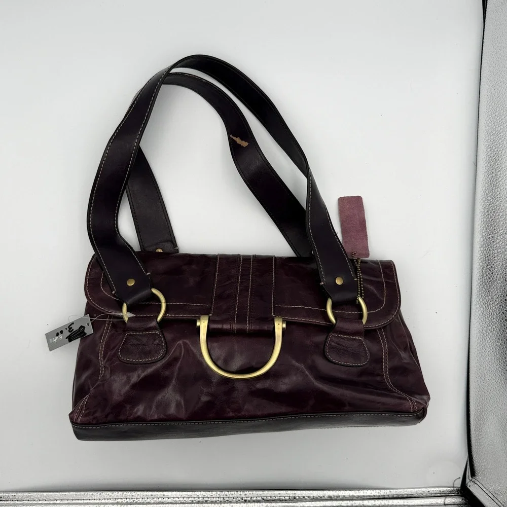 Apt. 9 Shoulder Bag Womens Plum Purple Faux Leather Brass Hardware Y2K Aesthetic